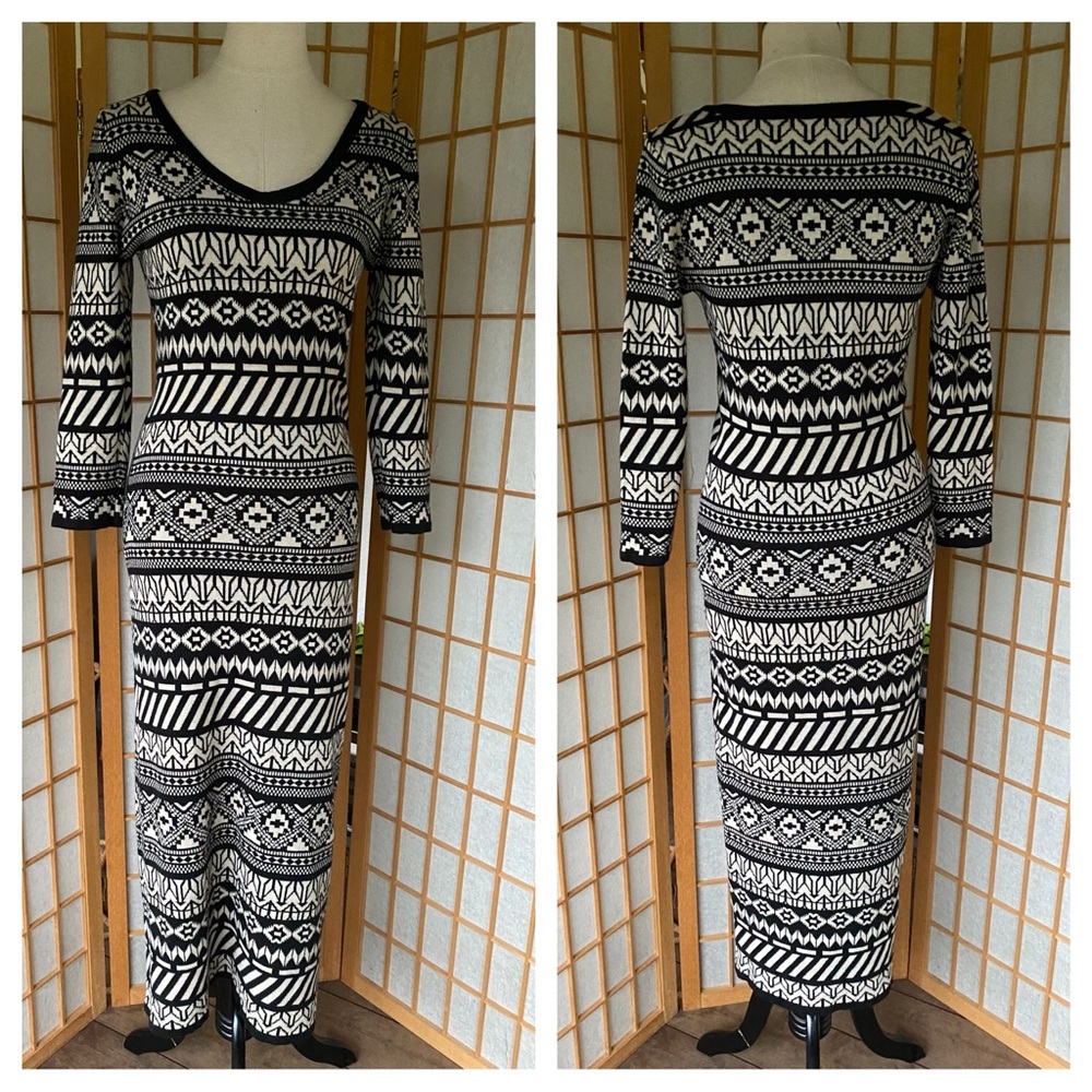 Flying Tomato Geometric Stretch Fitted Maxi Dress SZ L